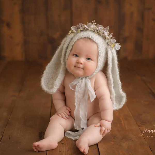 Sitter  bunny bonnet hand knit,Sitter photography  easter bonnet,  Drops melody   pattern ,Photography prop for sitter,