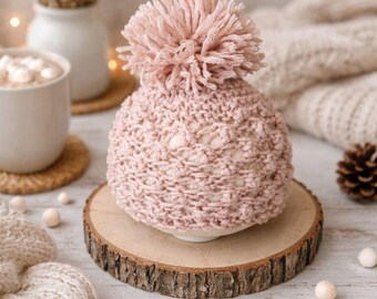Soft Alpaca Newborn Beanie Hat with Pom Pom | 0–3 Months | Neutral Baby Photo Prop