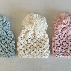 Hand Knitted Textured Baby Hat - New baby Knitted hat with pom pom - Gender neutral winter baby hat -Soft Cotton Blend Baby Beanie