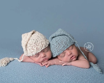 Handmade Baby Elf Hat with Tassel – Light Blue Cotton Blend Newborn Photography Prop