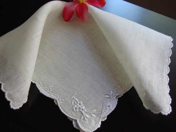 Antique Linen Hankie Ladies Handkerchief Pale Gre… - image 1