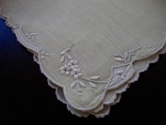 Antique Linen Hankie Ladies Handkerchief Pale Gre… - image 5