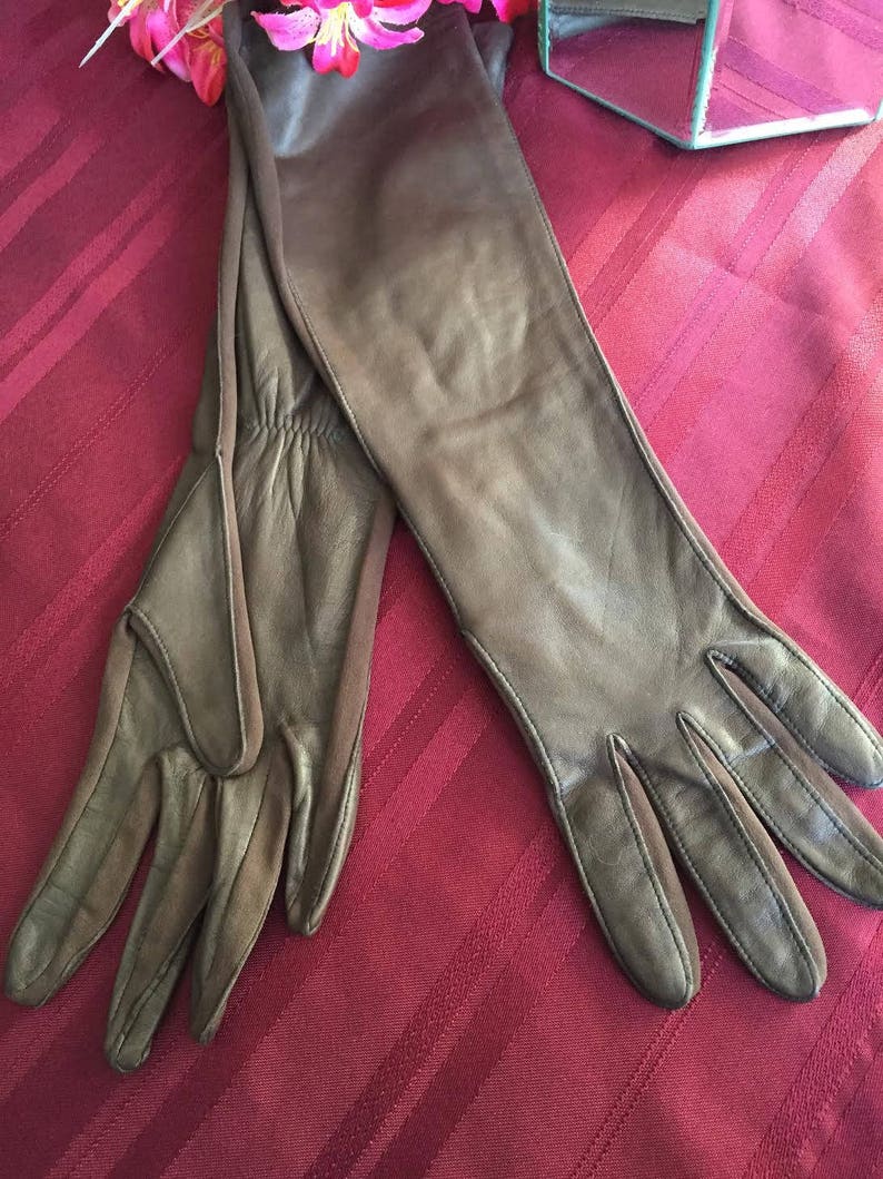 Long Leather Gloves Ladies Brown Vintage Opera Gloves New Old Store
