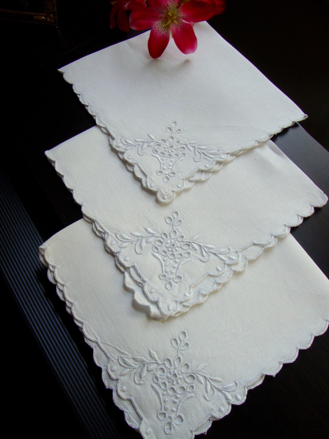 White Cocktail Napkins Set of Three Elegant Napkins Silver Etsy