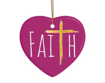 Faith Cross Heart Keramikverzierung Mehrere Formen und Farben Religiöser Weihnachtsschmuck