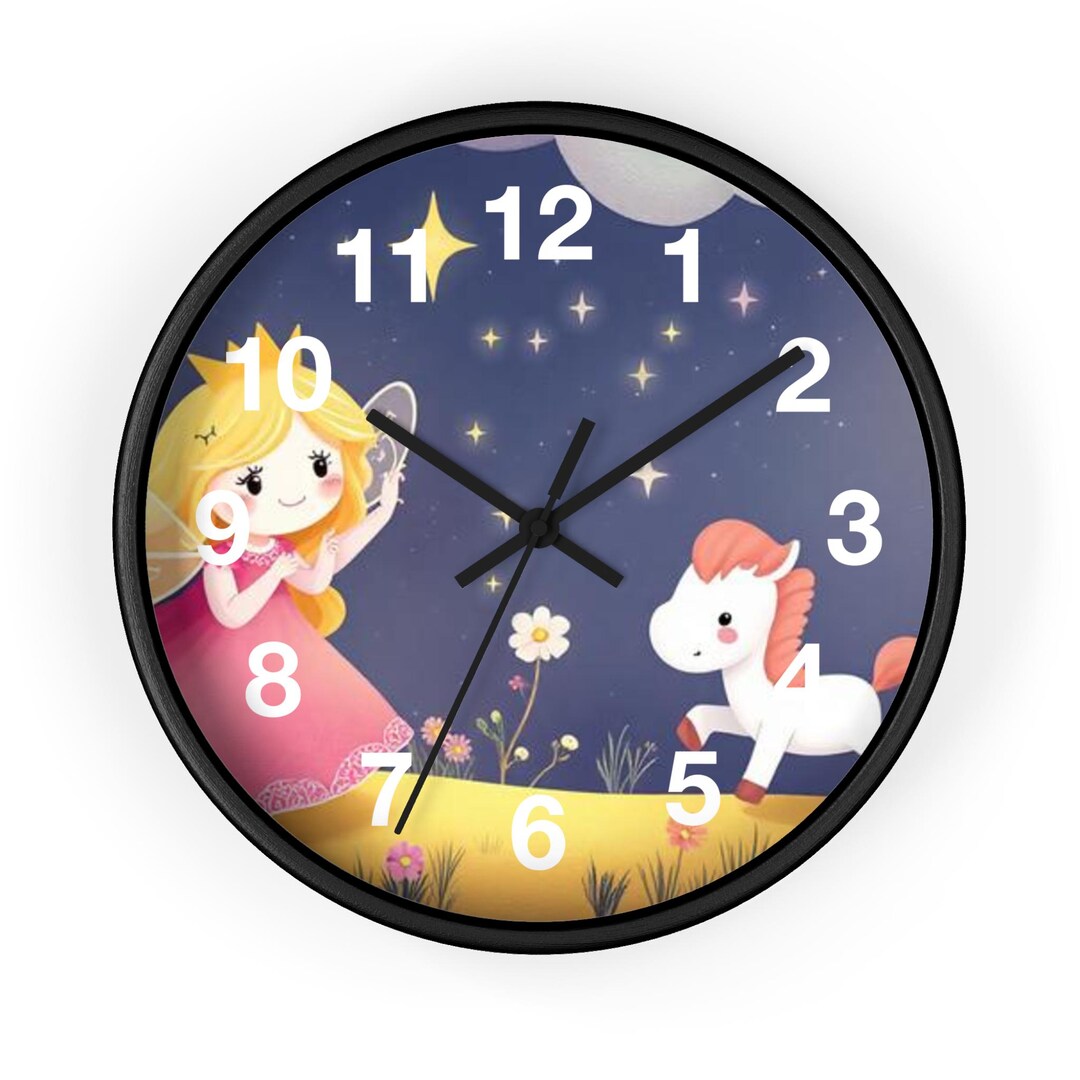 Time Clock Princess Princess and Unicorn Wall Clock | Kids Night Sky Nursery Decor - Etsy