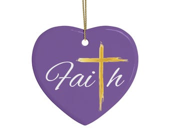 Glaube Kreuz Herz Ornament | Keramik Weihnachtsdekoration