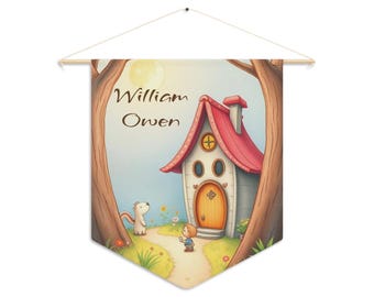 Skurrile Cottage-Szenen-Wimpel | Personalisierte Name Kinderzimmer Banner