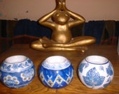 Candles - Candle Holders - Home Decor - Set of Candles - Blue Flowers - Porcelain - Large Candle Holders