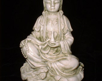 Mossy Stone Quan Yin Statue – Goddess of Compassion, Travel Buddha (4 Inch)