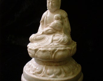 Mini Jizo Buddha Statue – Faux Ivory Finish, Protector of Children