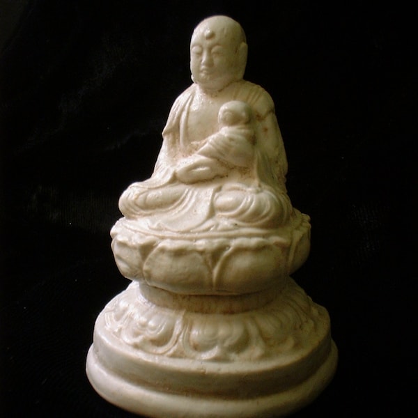 Tiny JIZO - REDUCED PRICE - 15% Off - Small Buddha - Jizo - Jizo Buddha - Home Protection - Protect Children - in Faux Ivory