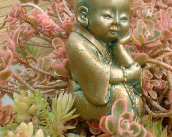Maitreya Buddha Statue - Bronze-Finish, Netsuke-Stil