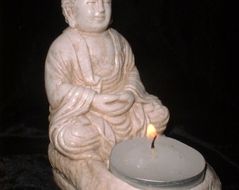 Buddha Statue - Meditative Buddha - Buddha Candle - Tea Candle - Stone Finish