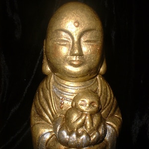 Buda JIZO - Buda japonés - Protección para niños - Protección del hogar - Buda de la curación - Oro bruñido - Adornos de plata