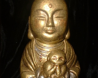 Jizo Buddha Statue – Burnished Gold, Home Protection