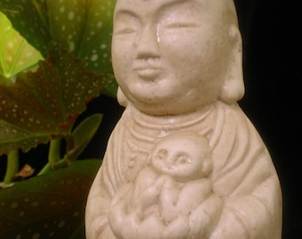 Japanese Jizo Buddha Statue – Faux Ivory, Home Protection