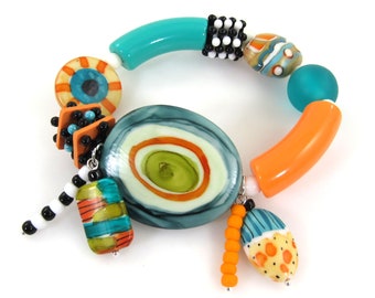 Color Pop Bracelet, Mixed Bead Boho Bracelet, Fun Stretch Bracelet, Handmade Carol Murray Jewelry Beaded Bracelet (BR 142)