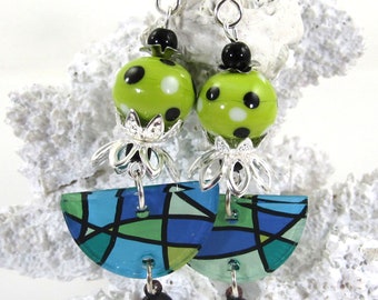 Color Pop Earrings, Mosaic Earrings, Lampwork Glass Earrings, Charm Earrings, Handmade Carol Murray Jewelry Earrings (ER 128)