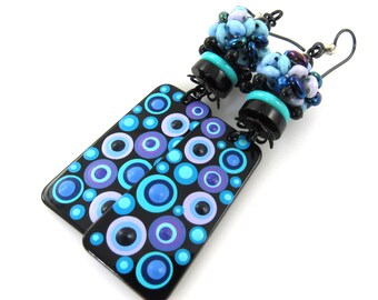 Color Pop Earrings, Whimsical Hippie Dot Earrings, Artisan Boho Woven Bead Earrings, Handmade Carol Murray Jewelry (ER 129)