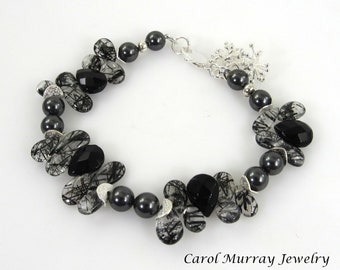 Elegant Tourmaline Gemstone Bracelet, Sterling Silver Charm Bracelet, Carol Murray Jewelry Beaded Bracelet (BR 226)