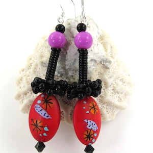 Color Pop Earrings, Hand Painted Beaded Earrings, Boho Earrings, Artsy Earrings, Handmade Carol Murray Jewelry Beaded Earrings ER 133 image 1