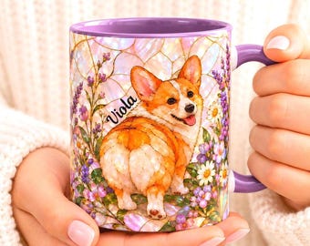 Mug personnalisé Corgi, tasse à café en vitrail avec motif chien, cadeau personnalisé pour les amoureux des Corgi