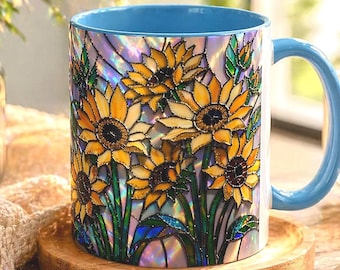 Stained Glass Sunflower Mug Iridescent Floral Cottagecore Coffee Cup Sunflower Lover Gift