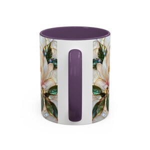 Stained Glass Magnolia Mug, White Floral Coffee Cup, Botanical Nature Gift image 16
