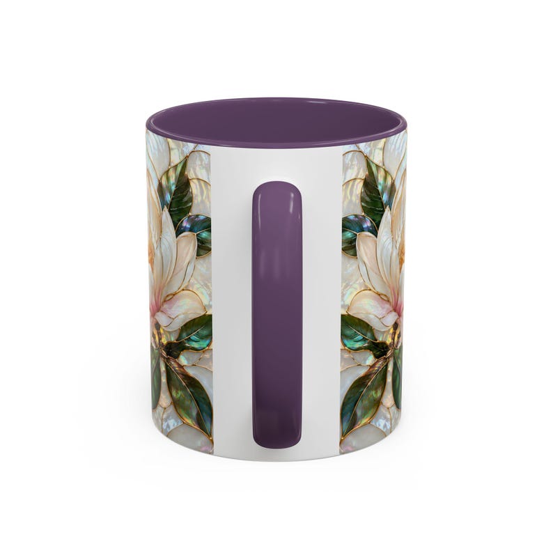Stained Glass Magnolia Mug, White Floral Coffee Cup, Botanical Nature Gift image 16