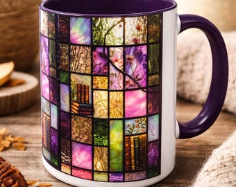 Stained Glass Mosaic Bookshelf Mug, Book Lover Gift, Bookish Mug 11oz 15oz
