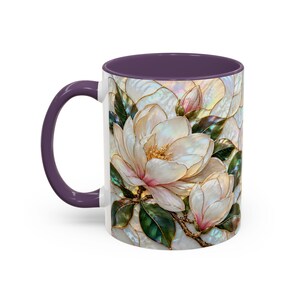 Stained Glass Magnolia Mug, White Floral Coffee Cup, Botanical Nature Gift image 13