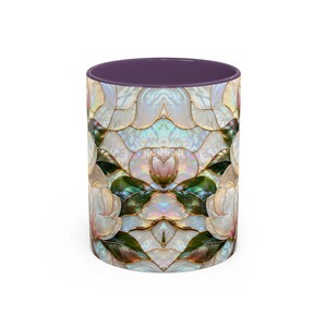 Stained Glass Magnolia Mug, White Floral Coffee Cup, Botanical Nature Gift image 14