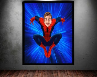 Personalized Spider-Man Digital Portrait, Custom Superhero Wall Art, Unique Style Gift for Him, Boys Room Decor And from Your Photo