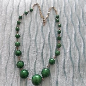 Vintage Green  Glass  Fancy Chain   Necklace - LOVELY