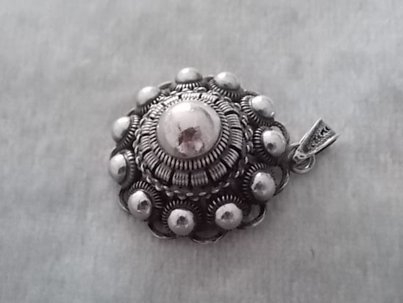 Vintage Silver Marked Etruscan Pendant Charm BIG