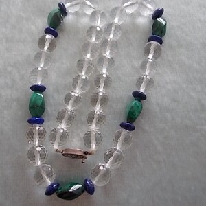 Vintage Lapis Malachite Silver Enamel Necklace-  BEAUTIFUL