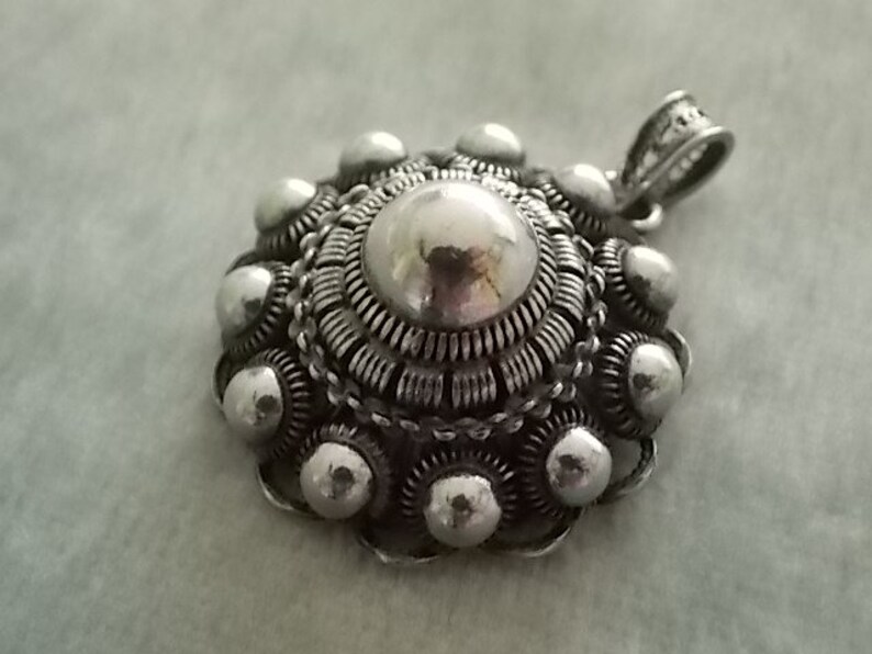 Vintage Silver Marked Etruscan Pendant Charm BIG