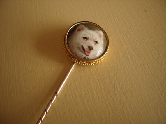 Antique Stickpin Pin Hand Painted Dog Victorian  … - image 1