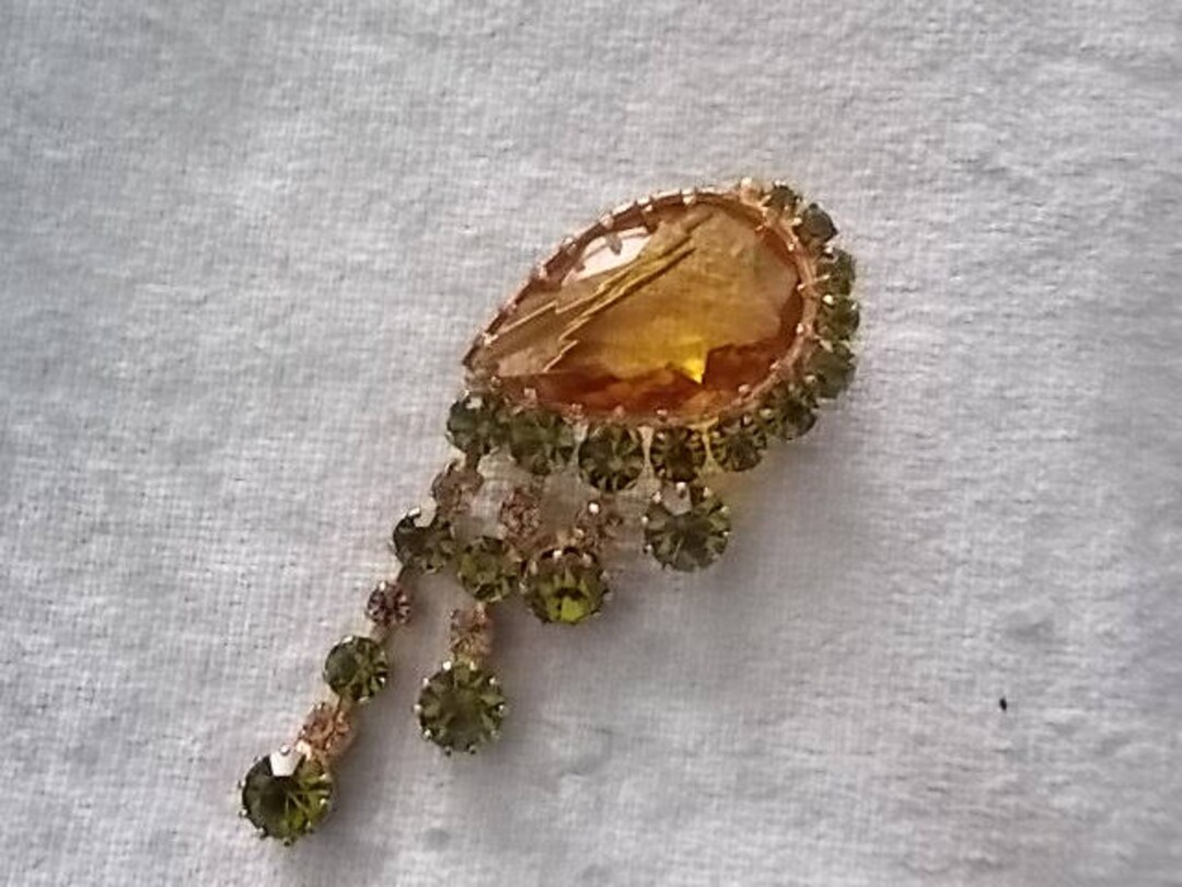 Vintage Amber Green Glass Stones Eye Juliana Brooch Pin Etsy