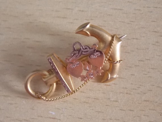 Victorian 9ct Gold Anchor Heart Love Brooch Pin ROMANTIC GORGEOUS