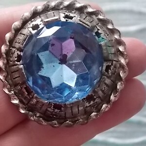 Vintage Miracle Blue Glass  Brooch Pin BIG