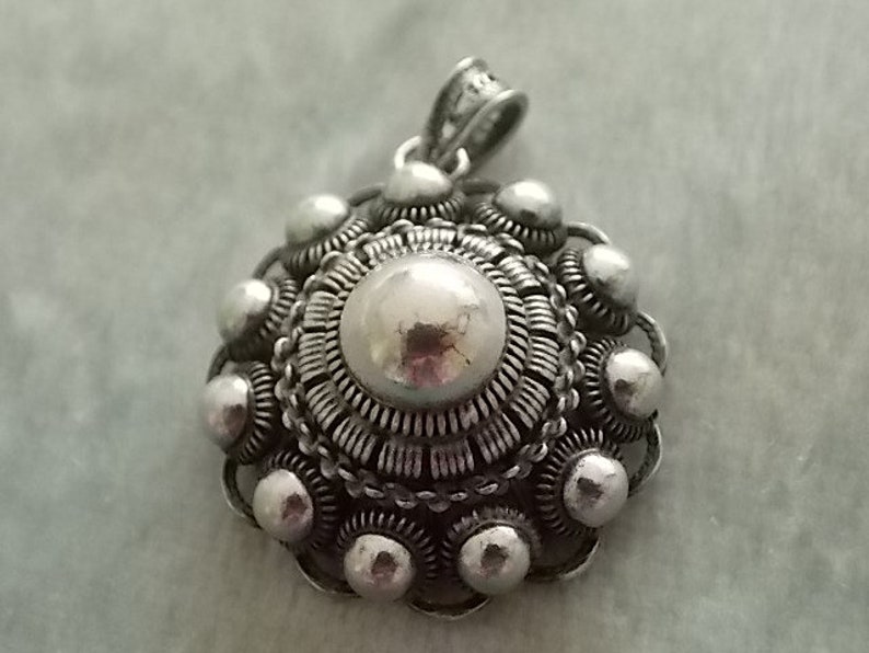 Vintage Silver Marked Etruscan Pendant Charm BIG