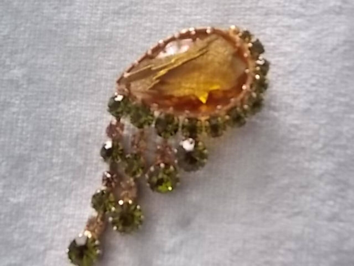 Vintage Amber Green Glass Stones Eye Juliana Brooch Pin Etsy