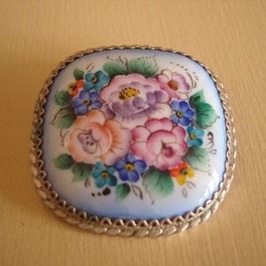 Russian Handpainted Silver Brooch-REDUCED PRICE