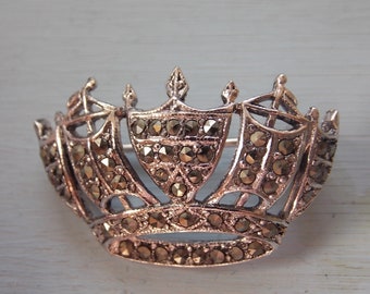 Vintage Silver Signed  Marcasites Crown Brooch Pin  LOVELY