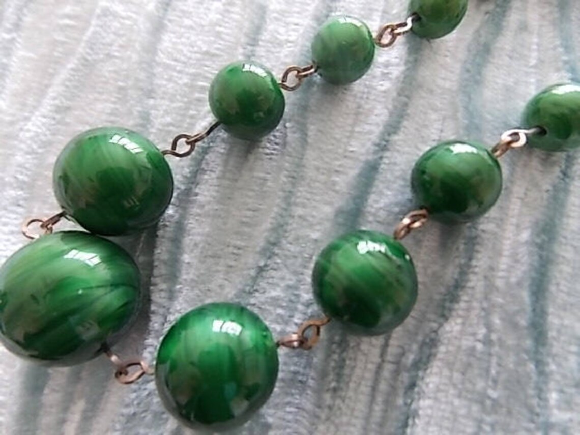 Vintage Green Glass Fancy Chain Necklace LOVELY Etsy