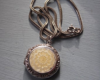 Vintage Victorian Silver Guilloche Enamel Locket Chain LOVELY