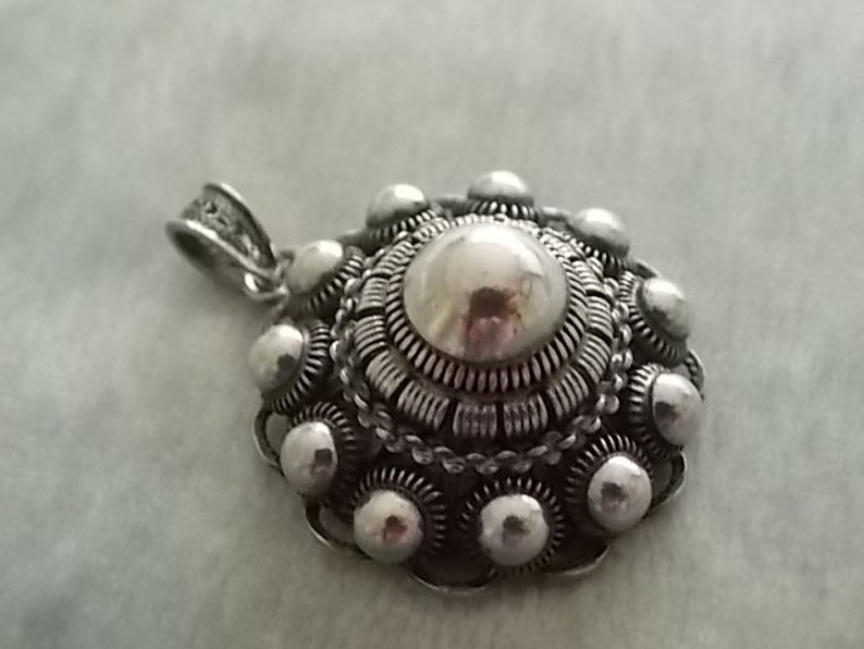 Vintage Silver Marked Etruscan Pendant Charm BIG