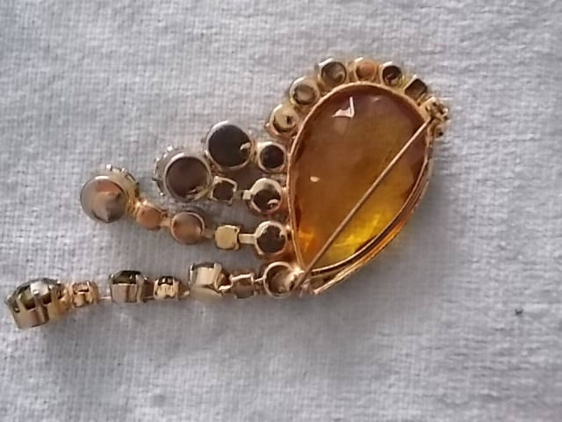Vintage Amber Green Glass Stones Eye Juliana Brooch Pin Etsy